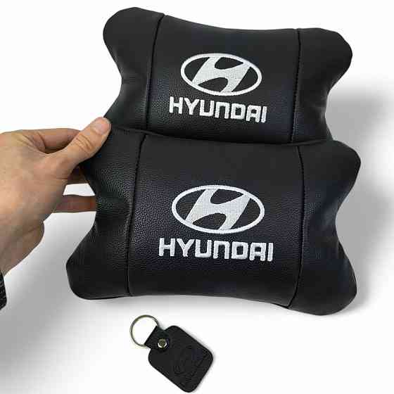 Набір подушок для авто Hyundai 2шт, натуральна шкіра, чорний колір, комфортні підголовники KC-594 в автомобіль Київ