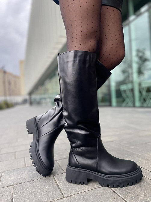 Високі чоботи жіночі на низькому каблуці чорні зимові теплі 503/21150 з натуральної шкіри р. 38 Коломыя - изображение 10