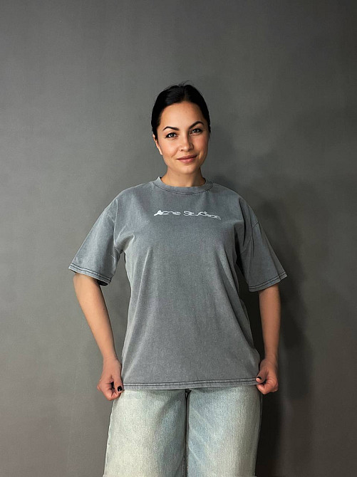 Футболка женская A-N 27039 вареная тай-дай оверсайз хлопок с надписью, серый, one size Киев - изображение 5