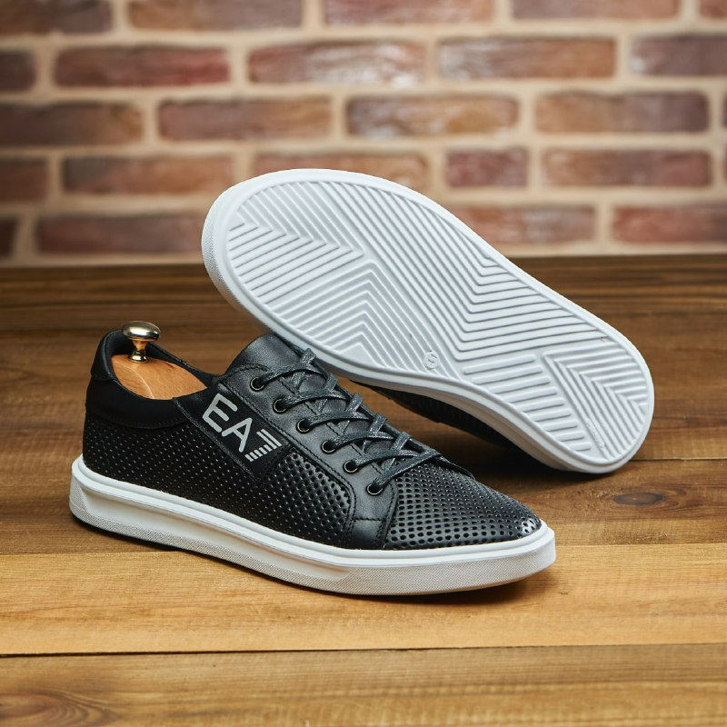 Шкіряні чоловічи літні кеди перфорація чорного кольору Харьков - изображение 5