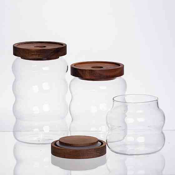 Набор банок для сыпучих продуктов с бамбуковыми крышками Киев