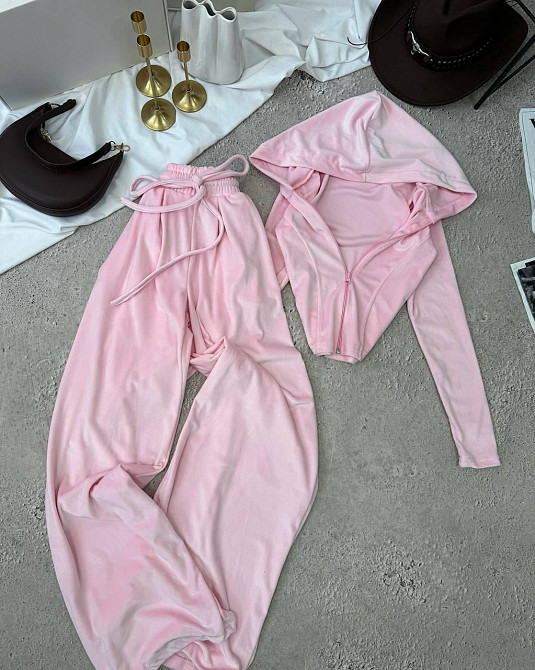 Женский прогулочный костюм двойка: кофта и штаны велюр Розовый, 42/44 Одесса - изображение 1