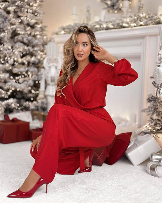 Женский стильный повседневный комбинезон жатый шелк армани Красный, 42/44 Одесса - изображение 3