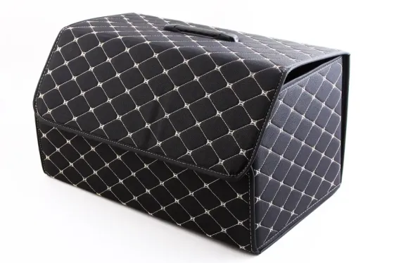 Сумка в багажник на липучках кожзам 54*30*30 см с ручкой черный/бежевая нить Винница