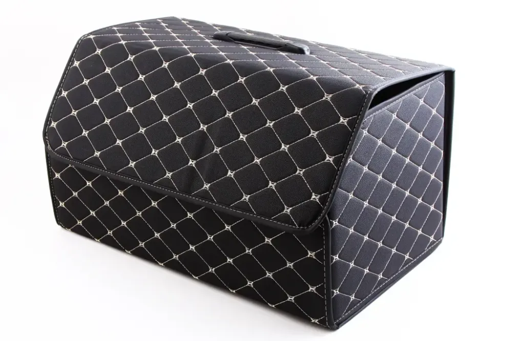 Сумка в багажник на липучках кожзам 54*30*30 см с ручкой черный/бежевая нить Винница - изображение 1