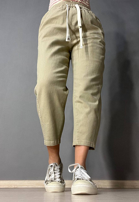 Джинси жіночі A-N 9962 MOM кюлоти укорочені резинка на таліі шнурок бежеві, бежевий, M, M, 76 см, 100 см Київ - фото 11