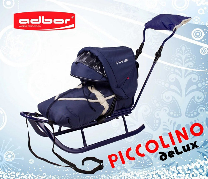 Санки дитячі Adbor Piccolino deLux з ручкою для дітей повний комплект (конверт, капюшон, муфта, підніжки) Київ - фото 6