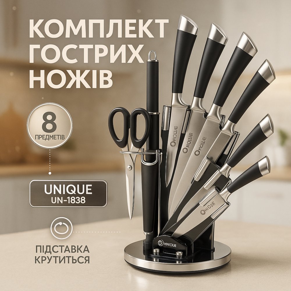 Набор ножей бытовой UNIQUE, Современные кухонные ножи, Набор кухонных ножей премиум EG-36 Львов - изображение 17
