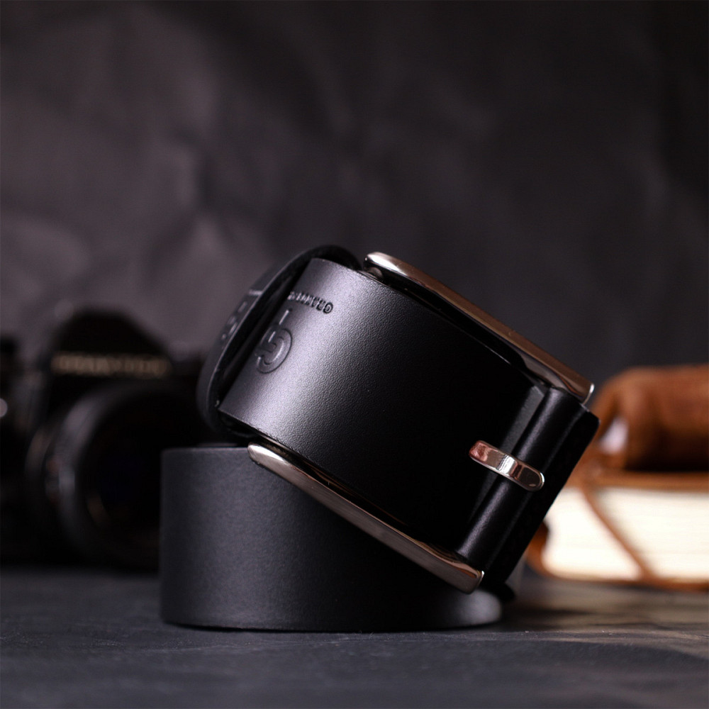 Качественный ремень под джинсы из натуральной кожи GRANDE PELLE 11685 Черный Киев - изображение 1