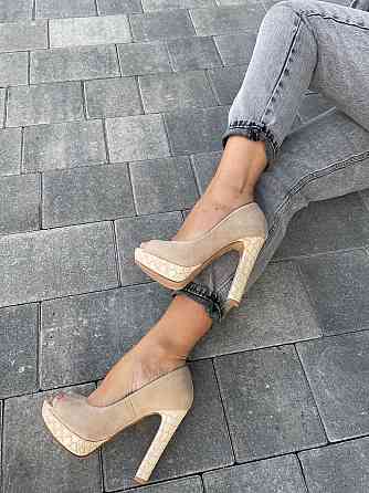 Туфлі жіночі F335 бежеві екозамша каблук 11 см (2553) Коломия