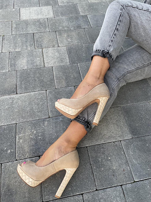 Туфлі жіночі F335 бежеві екозамша каблук 11 см (2553) Коломыя - изображение 1