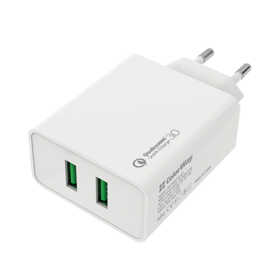 Зарядний пристрій мережевий 2USB 3,0A QC 36W білий ColorWay CW-CHS017Q-WT Житомир - изображение 1