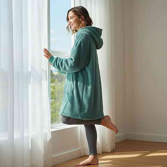 Плед толстовка с капюшоном (100х80см) HUGGLE HOODIE, Зеленый / Плед-худи / Оверсайз толстовка плед с капюшоном Киев