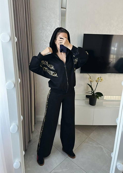 Жіночий стильний повсякденний костюм замша на дайвінзі Чорний, 54/56 Одеса - фото 3