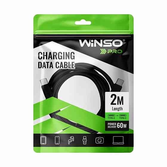 Кабель Winso Pro Type-C to Type-C 60W PVC 2м чорний Львів