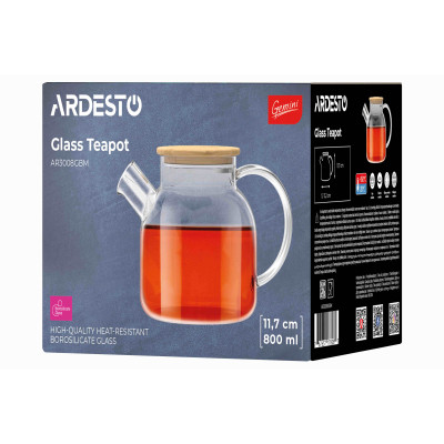 Заварник Ardesto Gemini боросилікатне скло бамбук прозорий 800мл (AR3008GBM) Вінниця - фото 9