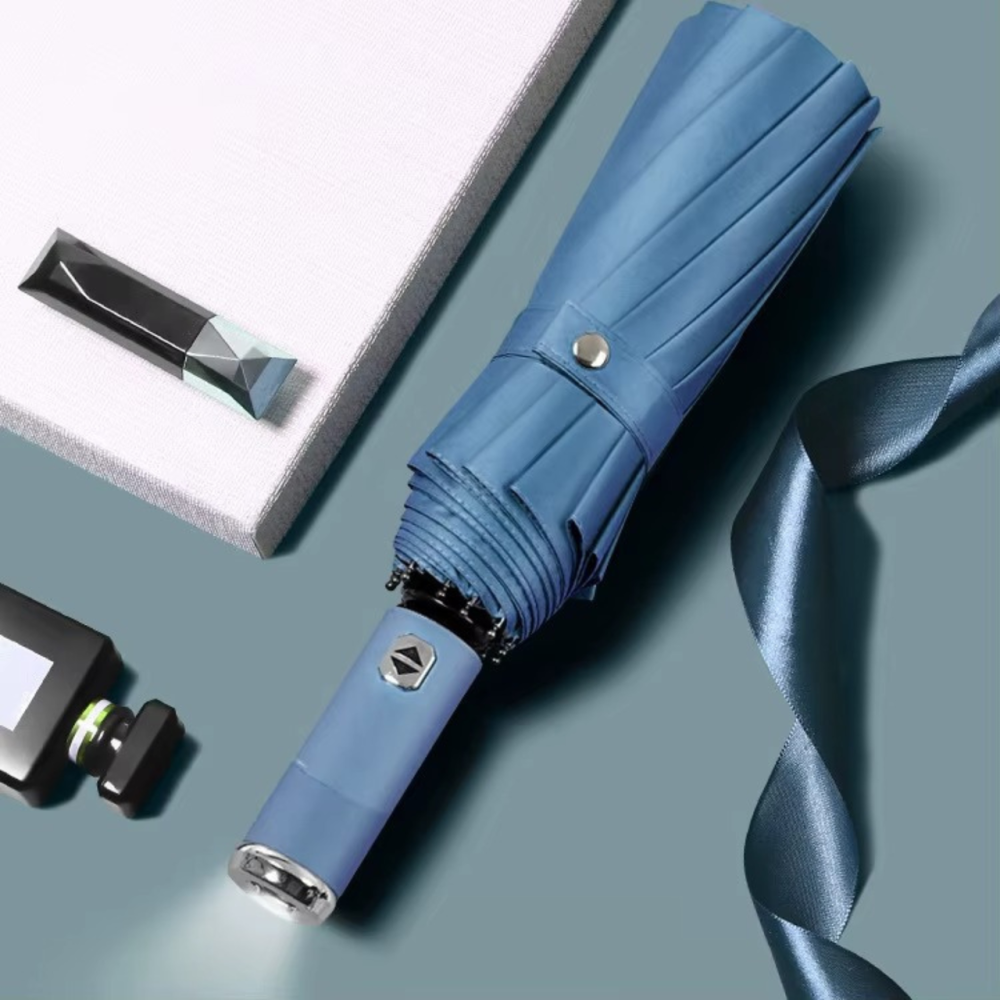 Зонт 98 см с Led-фонариком от дождя, солнца, диаметр, зонт автоматический,10 спиц, hazy-blue Каменец-Подольский - изображение 1