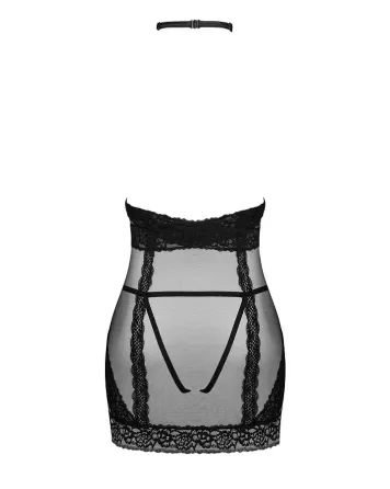 Напівпрозора сорочка з відкритими грудьми Obsessive Lacrisia chemise XL/2XL, чорна, з чокером Львів