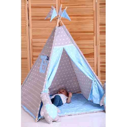 Вігвам Хатка комплект Принц Синій із сірим із подушками — Великий  150*150 см Київ