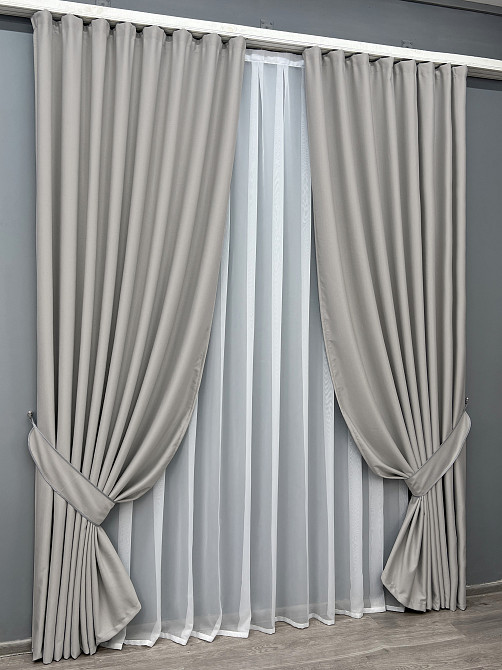 Комплект готовых штор VR-Textil Шенилл однотонный № 1690ш Пепельный 200х270 см 2 шт (32-444) Киев - изображение 3