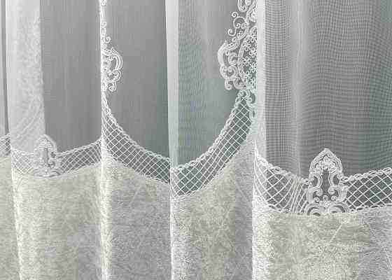Тюль VR-Textil 1814т Бамбук с вышивкой и бархатом Белый 300х270 см (40-115) Киев