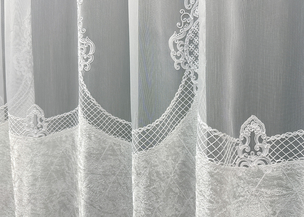 Тюль VR-Textil 1814т Бамбук с вышивкой и бархатом Белый 300х270 см (40-115) Киев - изображение 5