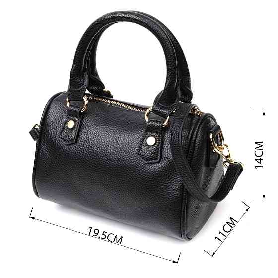 Елегантна жіноча сумка бочонок з двома ручками з натуральної шкіри Vintage 22353 Чорна Київ