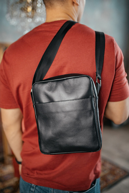 Мужская каркасная барсетка, черная сумка через плечо из натуральной кожи, классический мессенджерMasterSem Киев - изображение 1