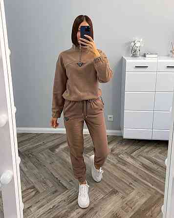 Жіночий теплий прогулянковий костюм-двійка: кофта та штани фліс двосторонній Капучино, 44 Одеса