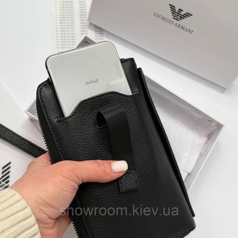 Шкіряний брендовий клатч Armani з відділенням для телефона (6615) Київ - фото 7