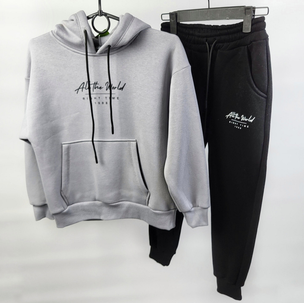 Детский подростковый спортивный костюм Турция для мальчика черный 3нитка флис 134,140,146 Николаев - изображение 1