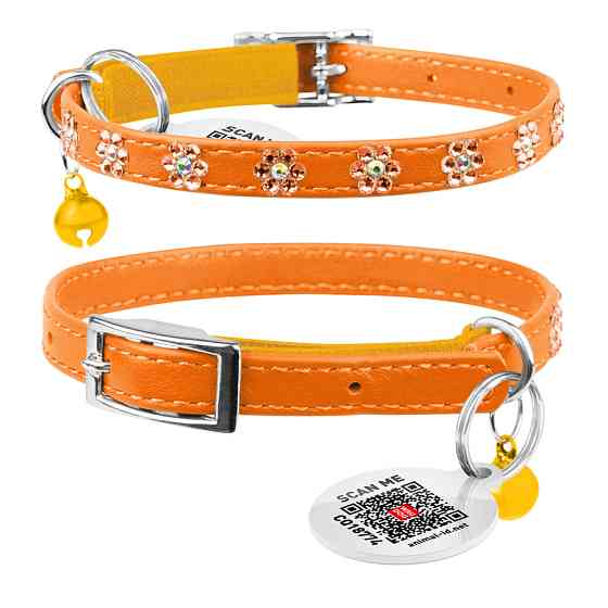 Нашийник WAUCAT Glamour з резинкою, клейовими стразами "Квітка" для котів (ширина 9мм, довжина Коломия