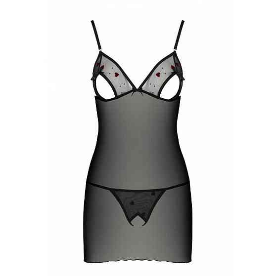 Сорочка с вырезами на груди, стринги Passion LOVELIA CHEMISE L/XL, black Sex Aura Киев