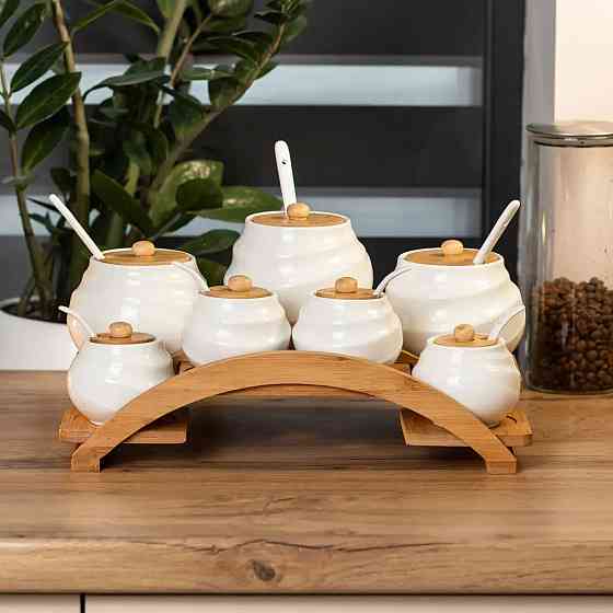 Yiwu Банки для сипучих продуктів 7 штук по 200 мл та 500 мл на бамбуковій підставці Коломыя