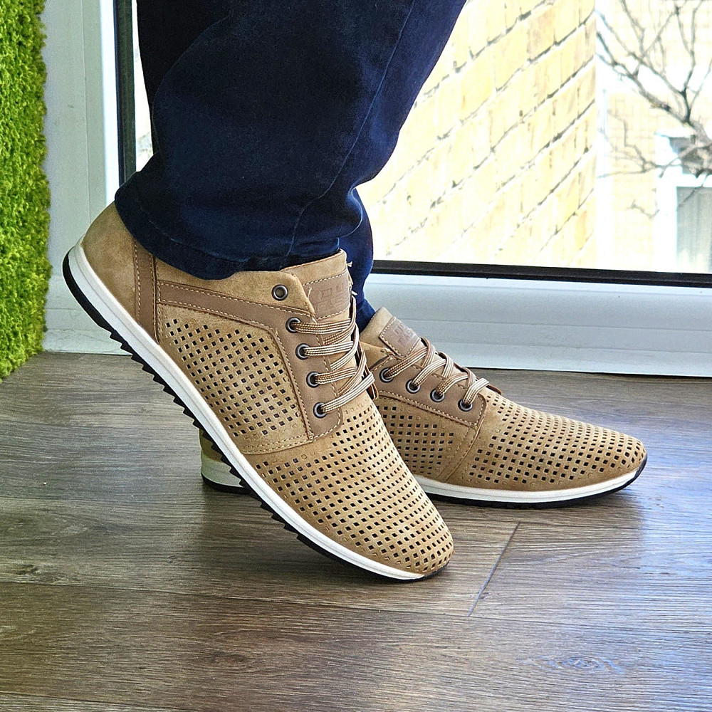 Чоловічі мокасини Літні Бежеві Туфлі Сіточка Коричневі Світлі (розміри: 40,41,42,43,44,45) - 201-4 Дніпро - фото 5