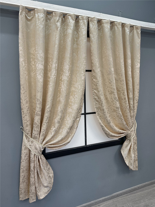 Комплект коротких штор VR-Textil Льон мармур Pavliani VO № 1713ш айворі 130х170 см 2 шт (35-0339) Київ - фото 2