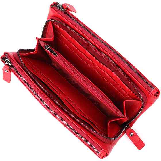 Шкіряний жіночий гаманець на три відділення ST Leather 23109 Червоний Київ