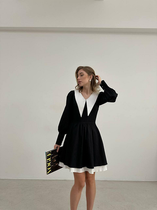 Жіноча стримана сукня з коміром і подвійною спідницею котон 46/48 Одеса - фото 1