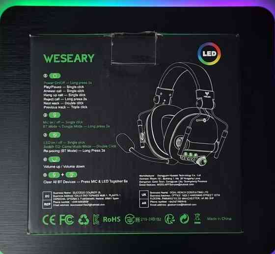 Игровые наушники WESEARY WG2 | 2.4GHz + Bluetooth | LED | Новые. Харьков