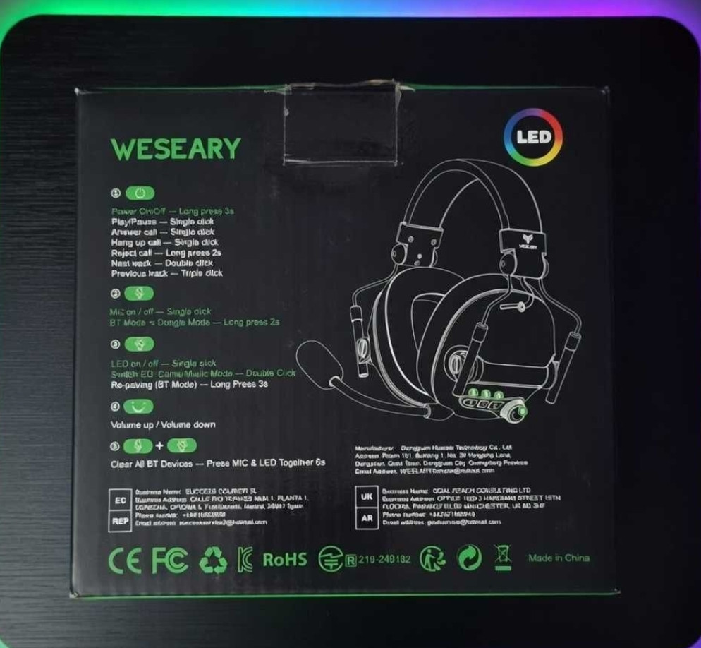 Игровые наушники WESEARY WG2 | 2.4GHz + Bluetooth | LED | Новые. Харьков - изображение 4