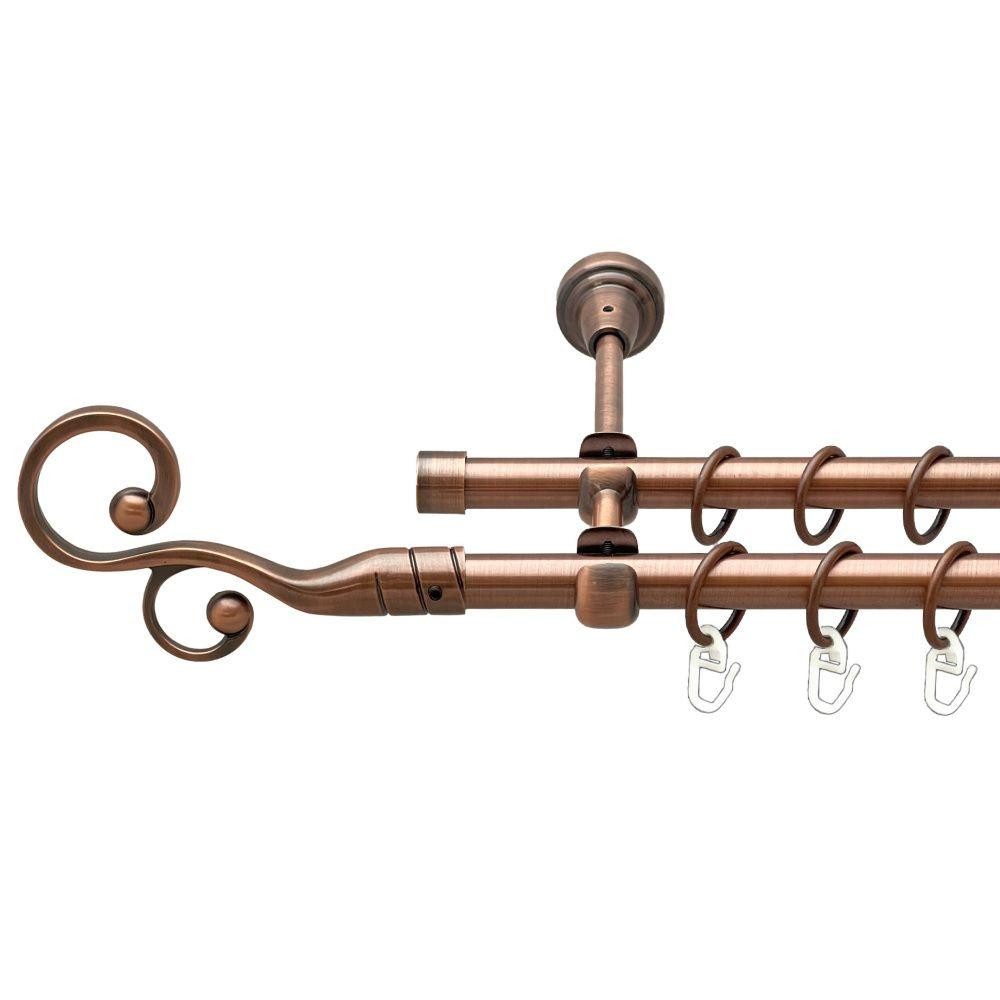 Карниз Orvit Флорес металевий дворядний відкритий гладка труба кільце металеве Мідь 16\16 мм 120 см (00-00020763) Львів - фото 1