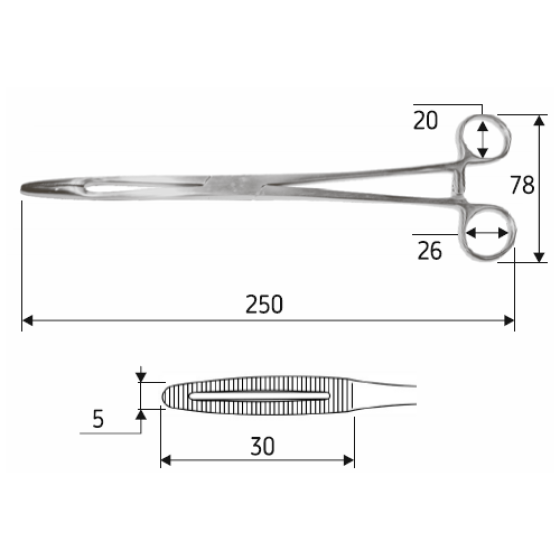 Затискач Gross-Maier прямий 25 cм (корнцанг), J-18-046 Дніпро