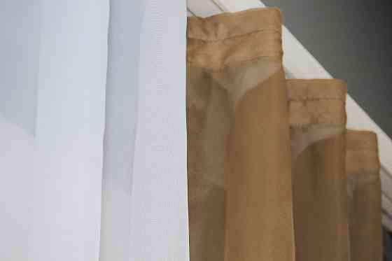 Кухонные шторы VR-Textil № 017к комбинированные с подвязками кофейный с белым 265х170 см (50-019) Киев