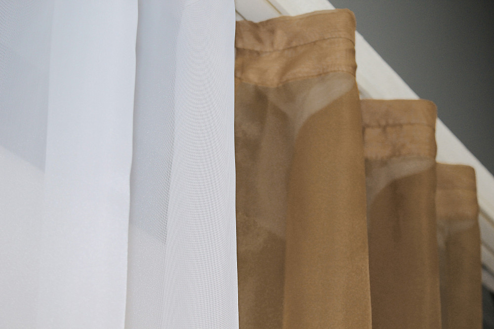 Кухонные шторы VR-Textil № 017к комбинированные с подвязками кофейный с белым 265х170 см (50-019) Киев - изображение 5