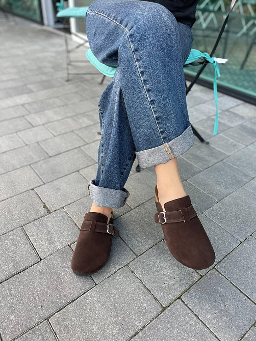 SEE SEVEN Стильні шльопанці жіночі замшеві із закритим носком шоколадні SEE SEVEN 1611 Коломыя - изображение 2