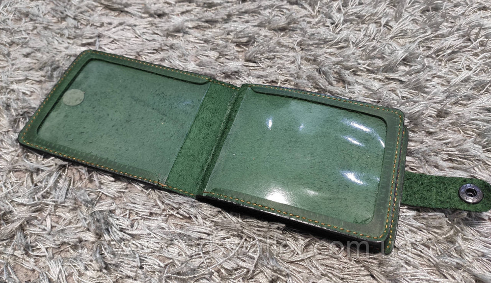 Шкіряна обкладинка гаманець на посвідчення "Учасника бойових дій" (зелена) Київ - фото 2