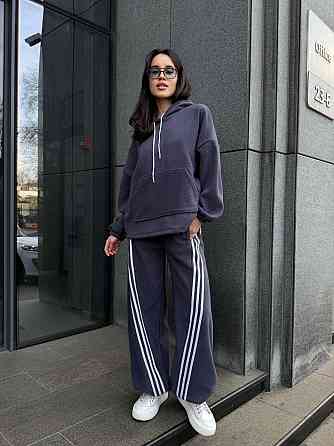 Женский теплый костюм двойка с лампасами из турецкого флиса Серый, 42/44 Одесса