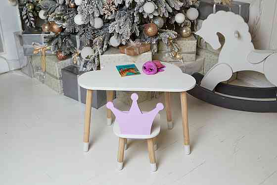 Яркий детский столик со стульчиком компактный набор для игр и развития Cтол белый и стул корона фиолетовый Киев