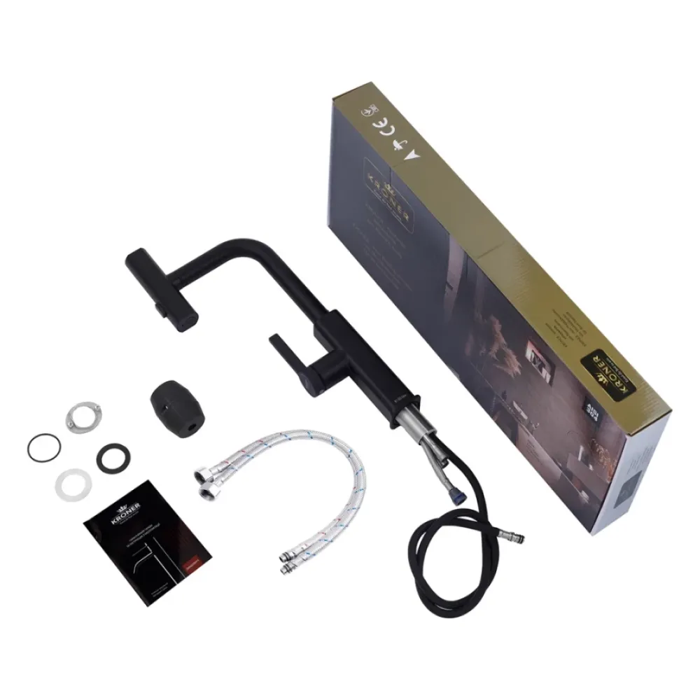 Змішувач для кухні з висувним виливом Kroner KRP Edelstahl Klassisch - SCH03918 чорний Київ - фото 10