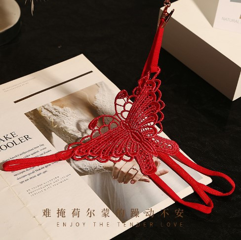 Еротичні трусики з метеликом та розрізом універсальний червоний Київ - фото 3